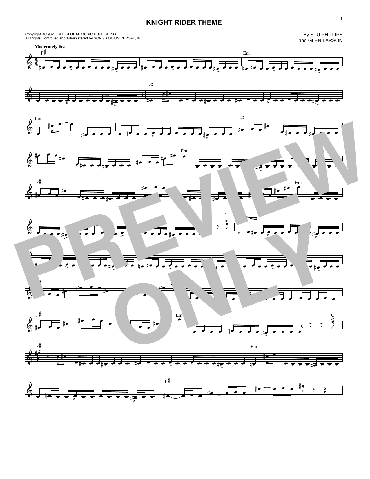 Stu Phillips Knight Rider Theme Sheet Music Notes & Chords for Melody Line, Lyrics & Chords - Download or Print PDF