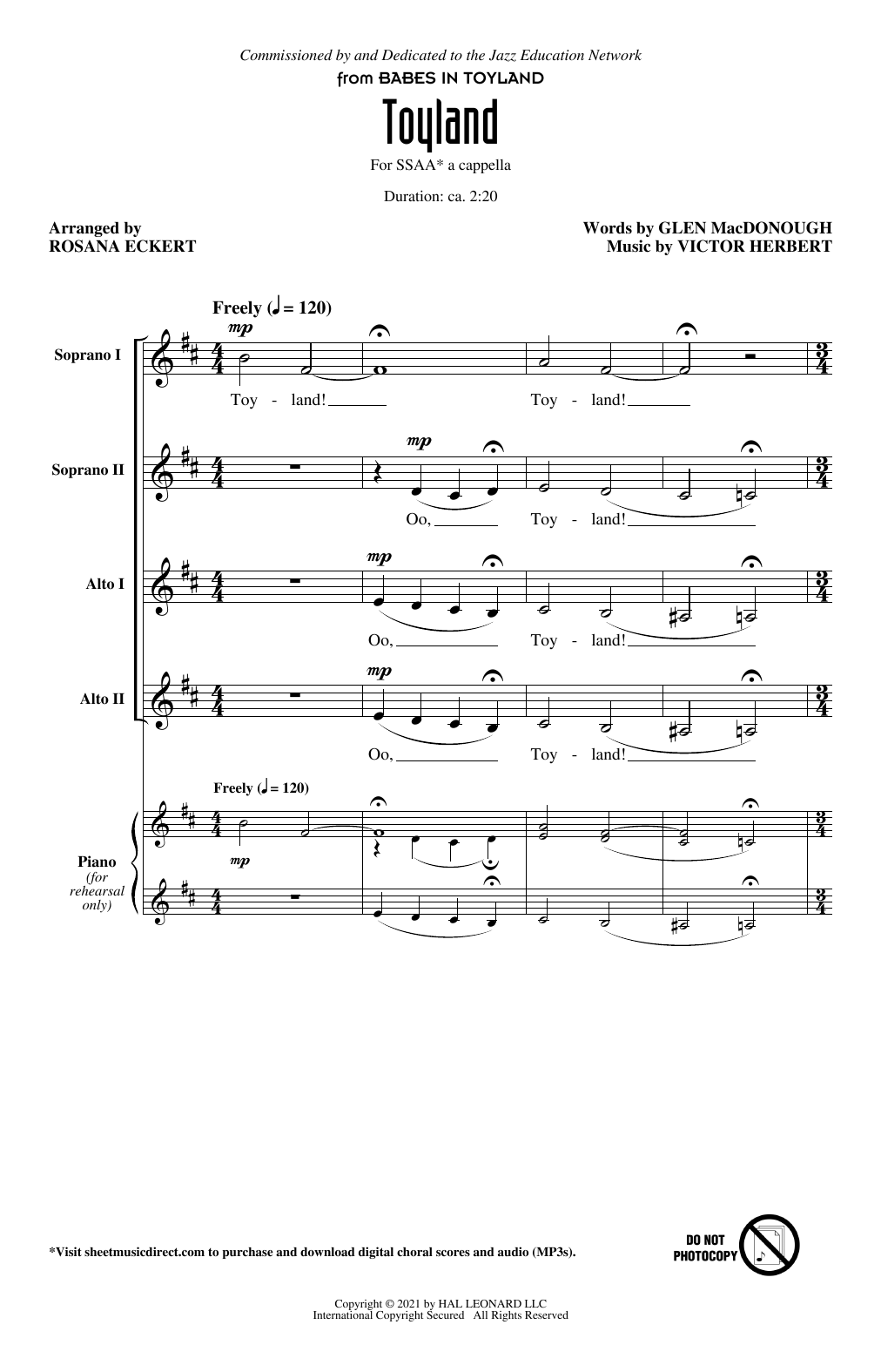 Glen MacDonough and Victor Herbert Toyland (from Babes In Toyland) (arr. Rosana Eckert) Sheet Music Notes & Chords for SSAA Choir - Download or Print PDF
