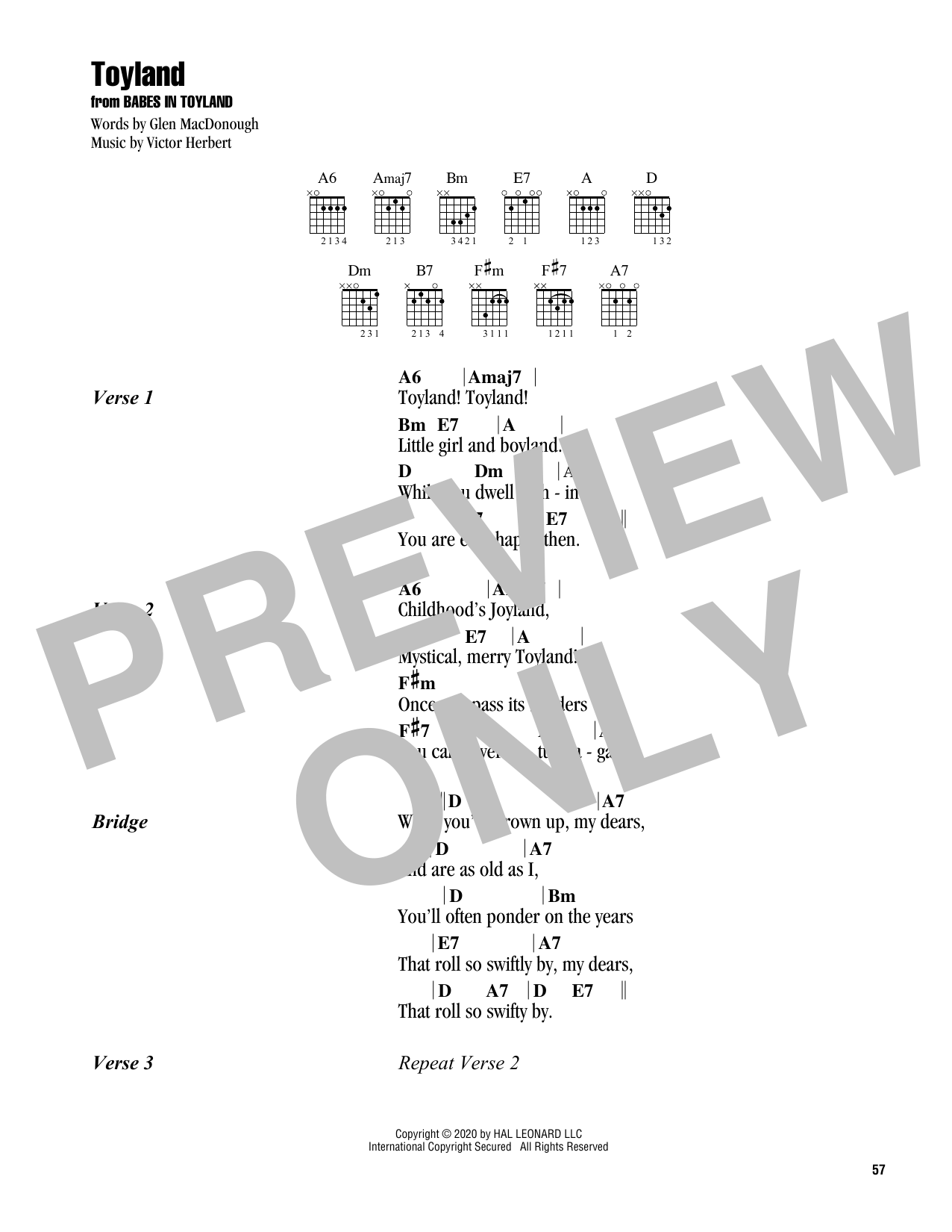 Glen MacDonough and Victor Herbert Toyland Sheet Music Notes & Chords for Guitar Chords/Lyrics - Download or Print PDF