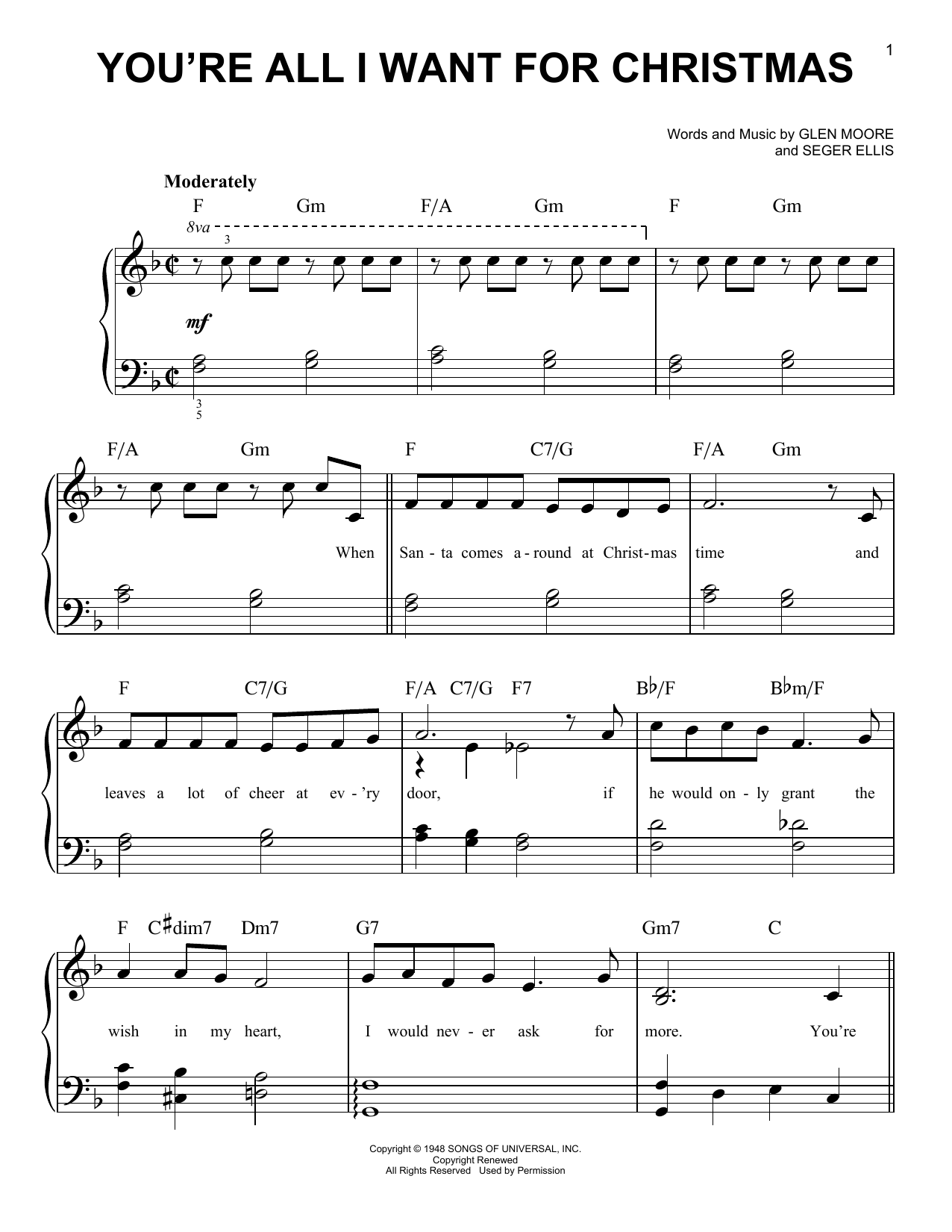 Glen Moore You're All I Want For Christmas Sheet Music Notes & Chords for Super Easy Piano - Download or Print PDF