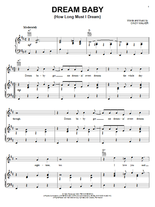 Preview Glen Campbell Dream Baby (How Long Must I Dream) Pop sheet music, notes and chords for Piano, Vocal & Guitar (Right-Hand Melody), SKU: 18252 Dream Baby (How Long Must I Dream) sheet music