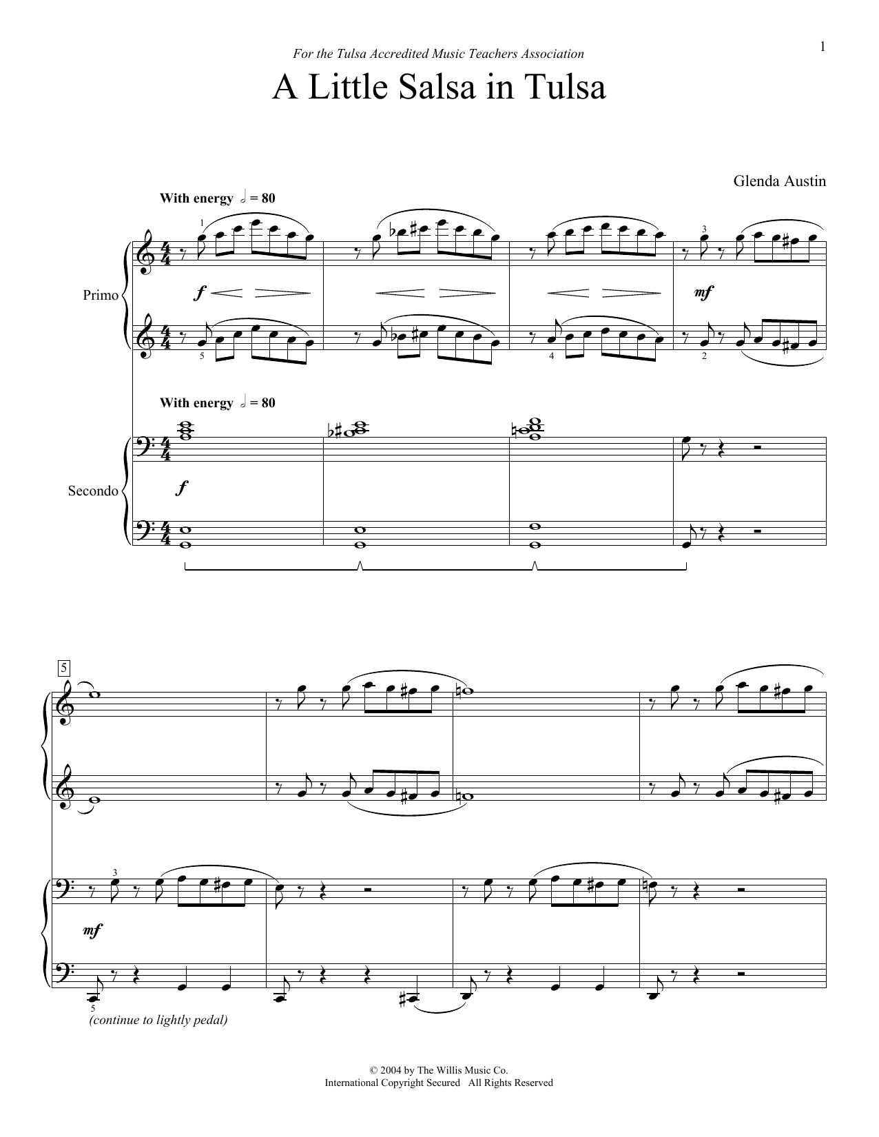 Glenda Austin A Little Salsa In Tulsa Sheet Music Notes & Chords for Piano Duet - Download or Print PDF