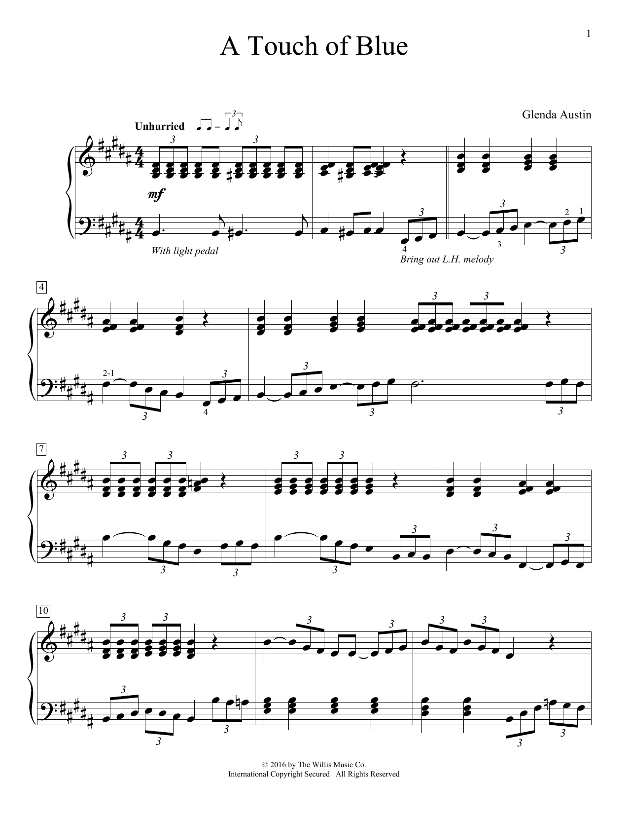 Glenda Austin A Touch Of Blue Sheet Music Notes & Chords for Piano - Download or Print PDF