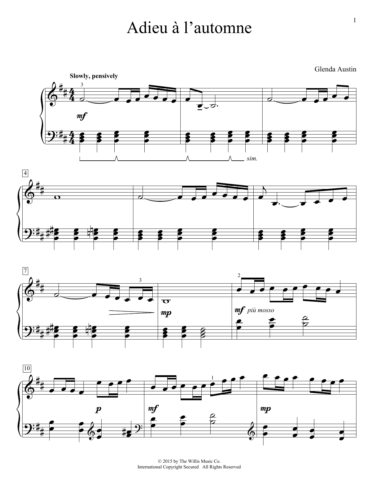 Glenda Austin Adieu A' L'automne Sheet Music Notes & Chords for Educational Piano - Download or Print PDF