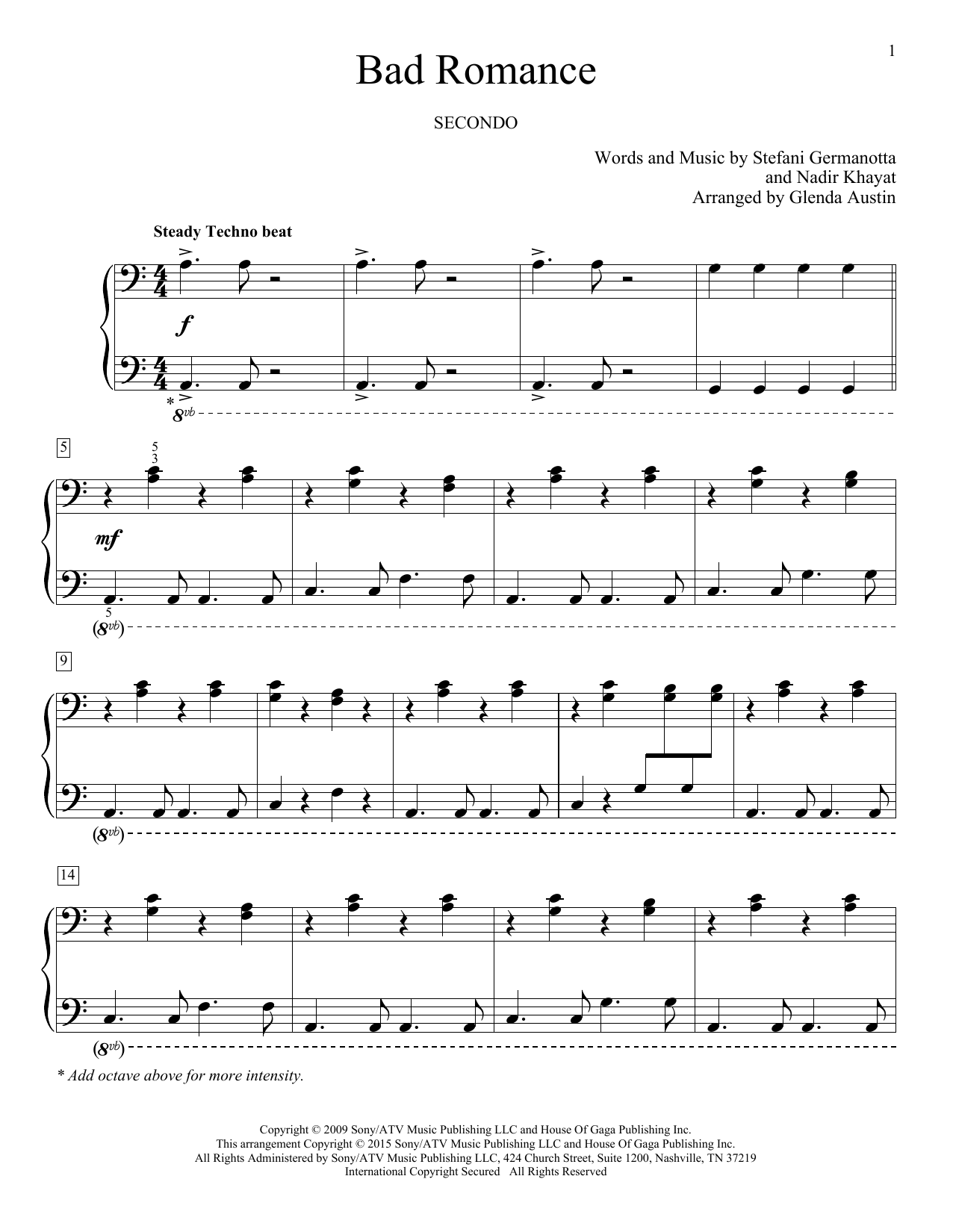 Glenda Austin Bad Romance Sheet Music Notes & Chords for Piano Duet - Download or Print PDF