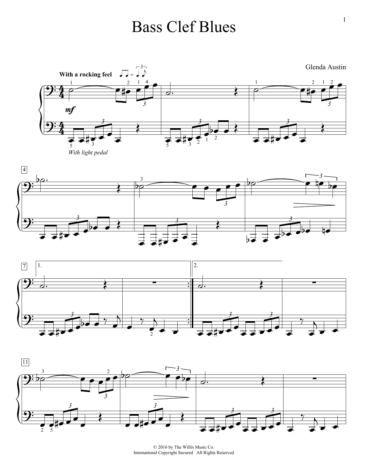 Glenda Austin Bass Clef Blues Sheet Music Notes & Chords for Piano - Download or Print PDF