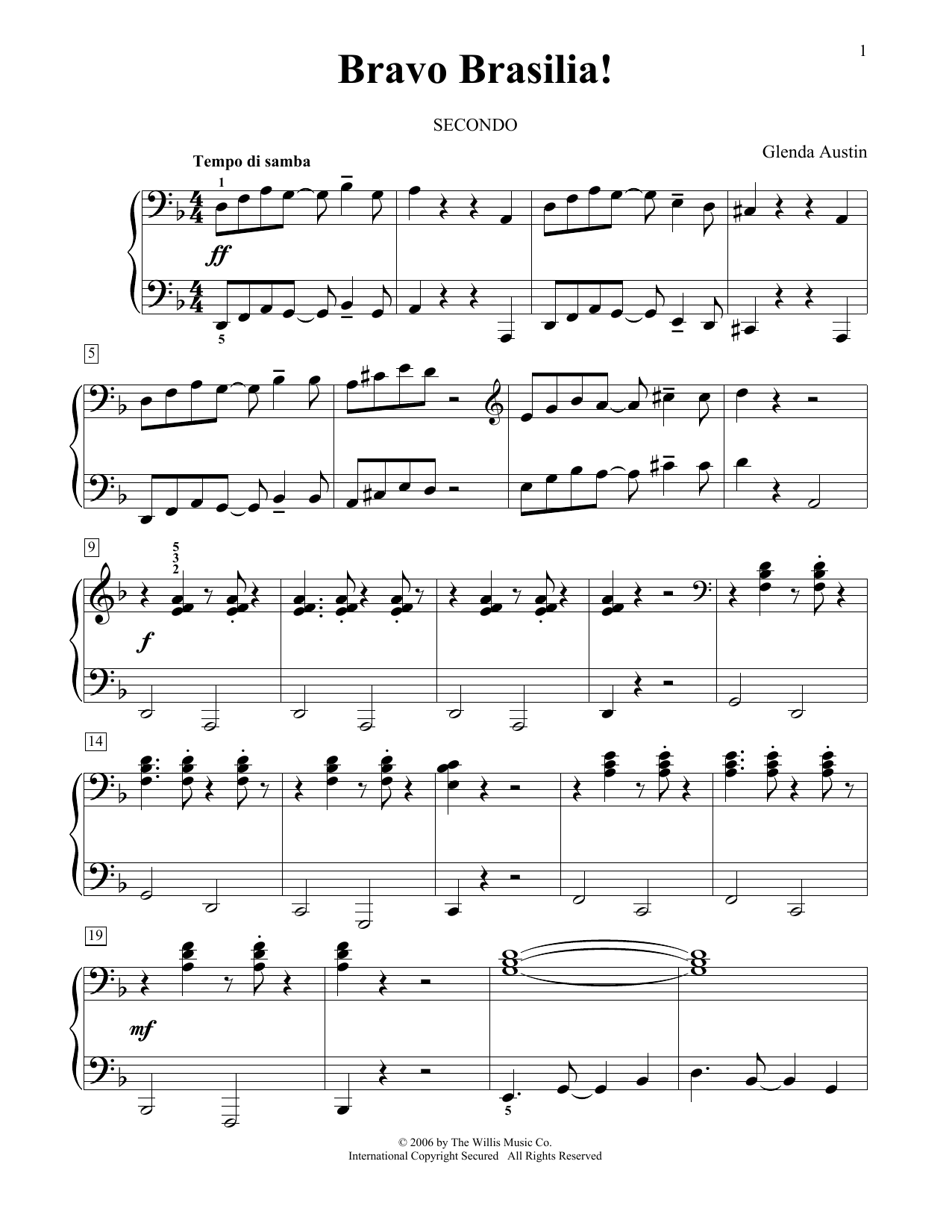 Glenda Austin Bravo Brasilia! Sheet Music Notes & Chords for Piano - Download or Print PDF