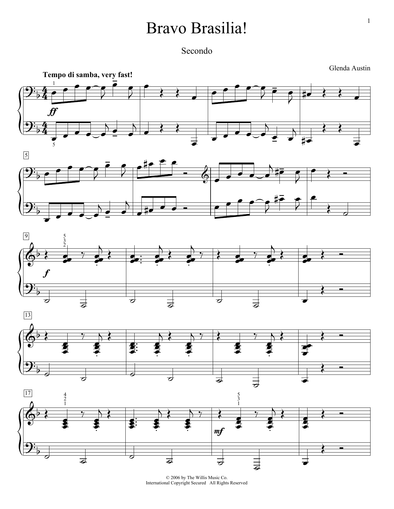 Glenda Austin Bravo Brasilia! Sheet Music Notes & Chords for Piano - Download or Print PDF