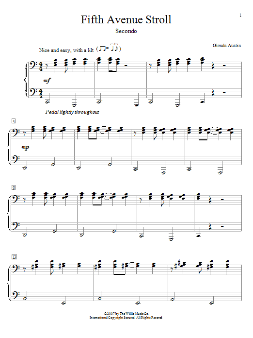 Glenda Austin Fifth Avenue Stroll Sheet Music Notes & Chords for Piano Duet - Download or Print PDF