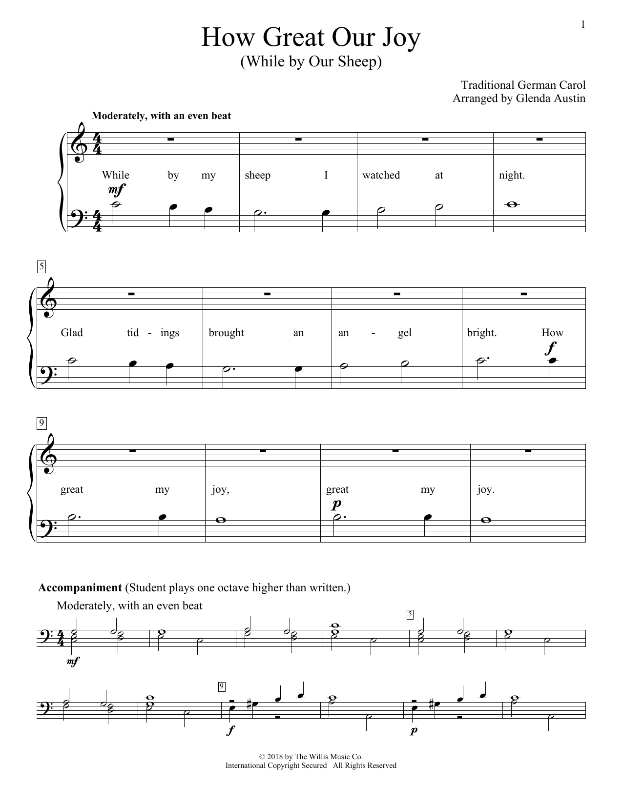 Glenda Austin How Great Our Joy (While By Our Sheep) Sheet Music Notes & Chords for Educational Piano - Download or Print PDF
