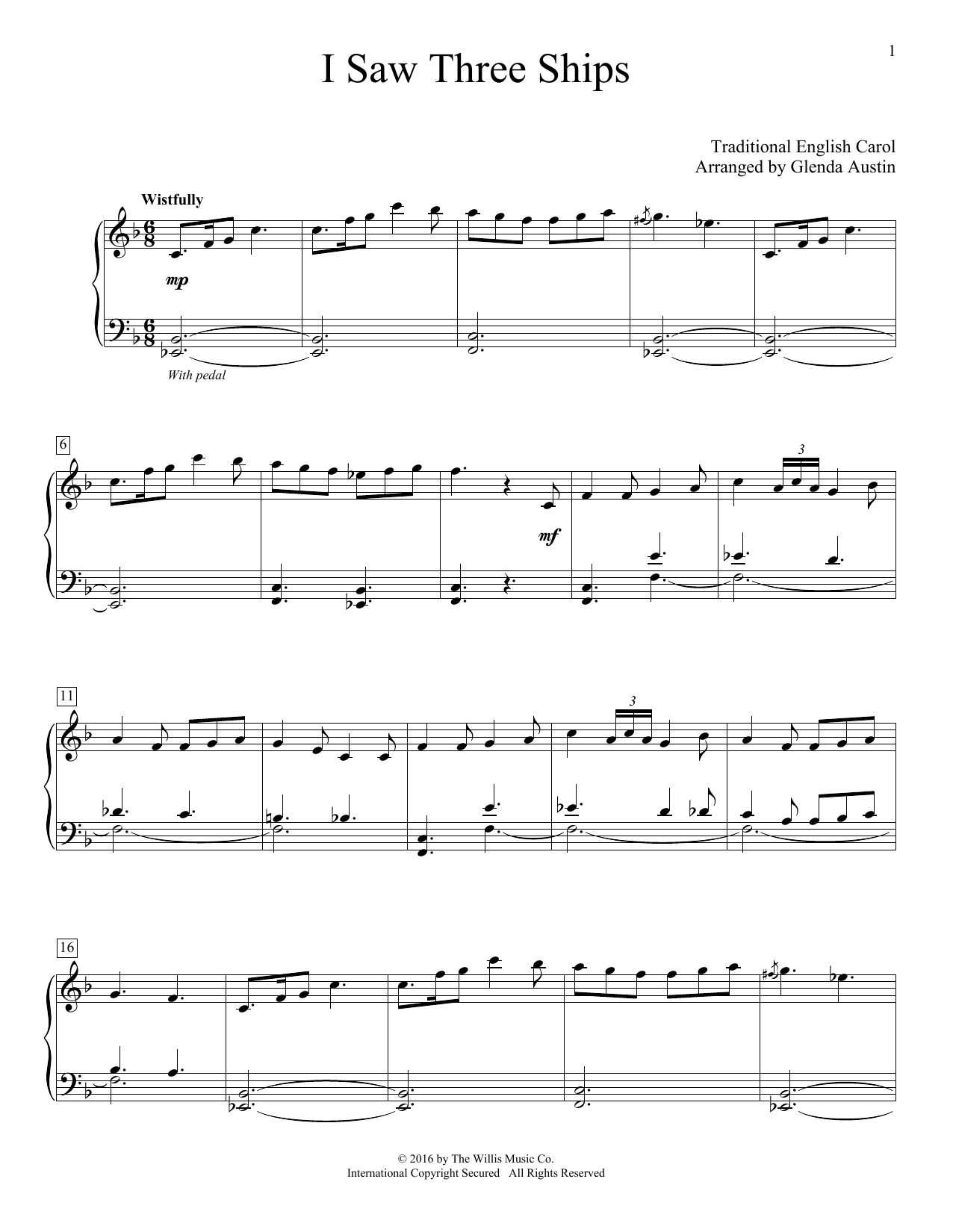 Glenda Austin I Saw Three Ships Sheet Music Notes & Chords for Educational Piano - Download or Print PDF