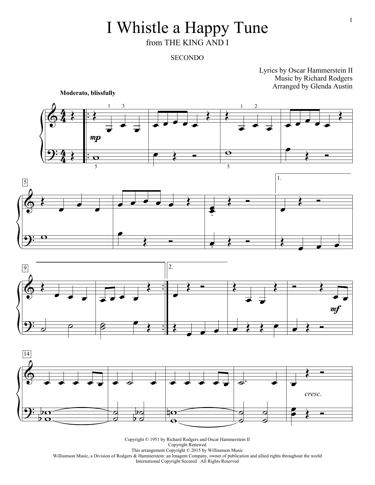 Glenda Austin I Whistle A Happy Tune Sheet Music Notes & Chords for Piano Duet - Download or Print PDF