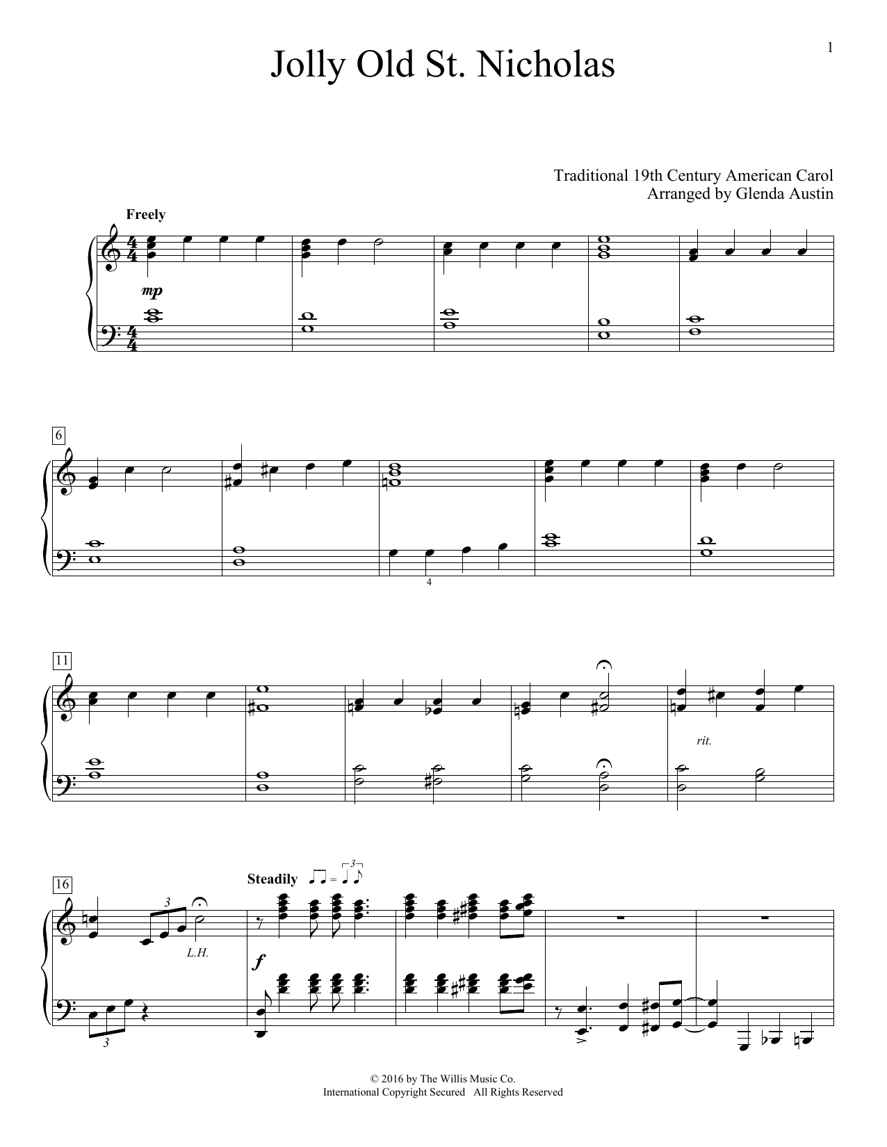Glenda Austin Jolly Old St. Nicholas Sheet Music Notes & Chords for Educational Piano - Download or Print PDF