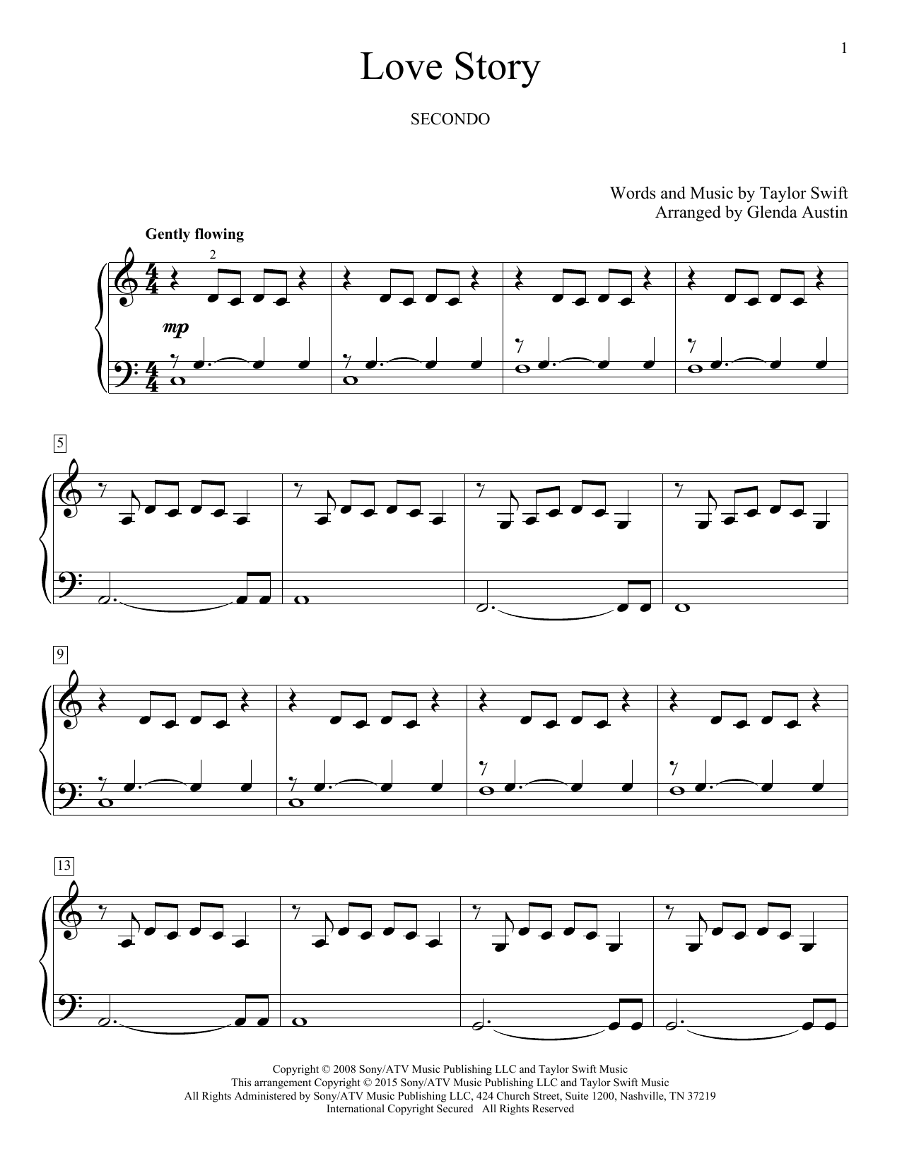 Glenda Austin Love Story Sheet Music Notes & Chords for Piano Duet - Download or Print PDF