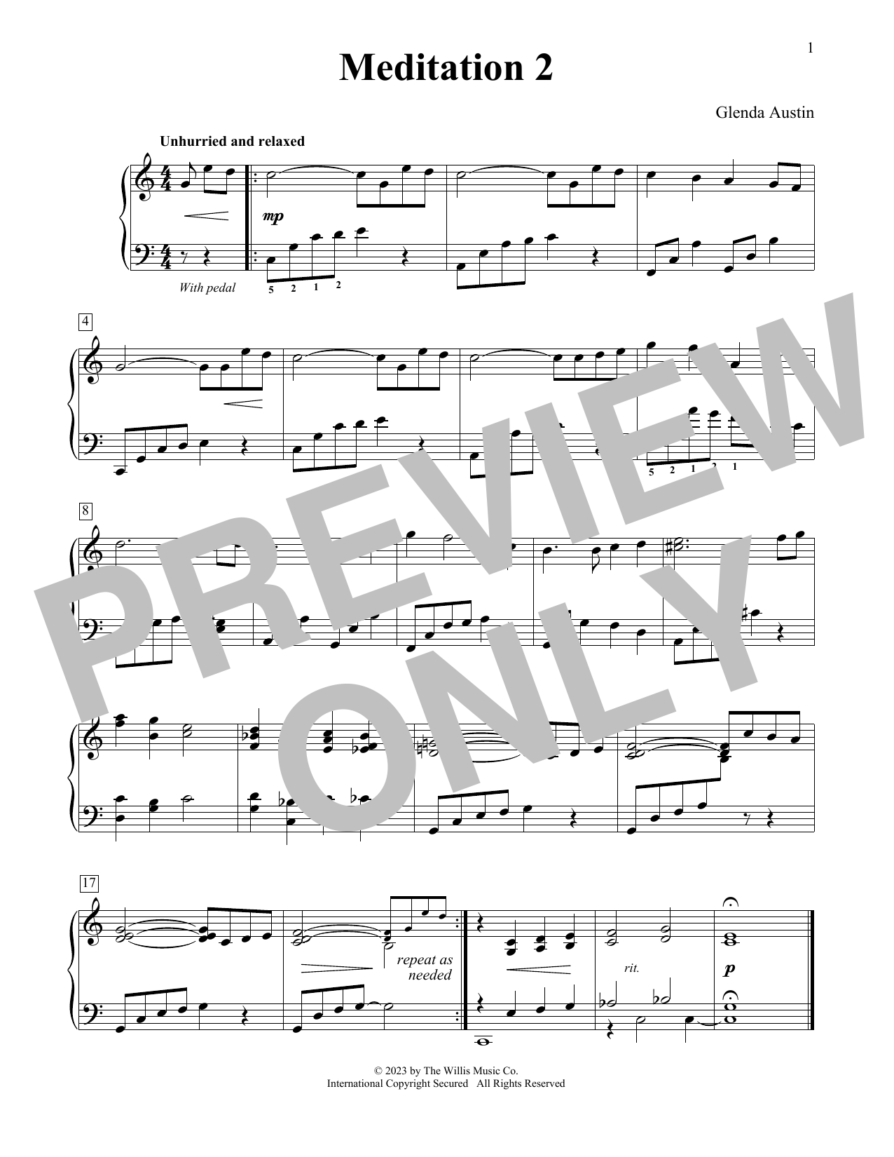 Glenda Austin Meditation 2 Sheet Music Notes & Chords for Educational Piano - Download or Print PDF