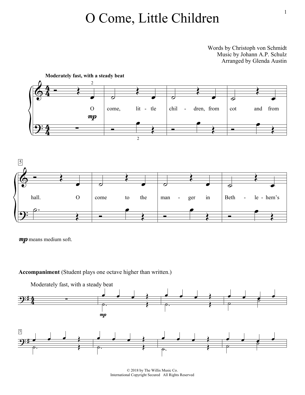Glenda Austin O Come, Little Children Sheet Music Notes & Chords for Educational Piano - Download or Print PDF