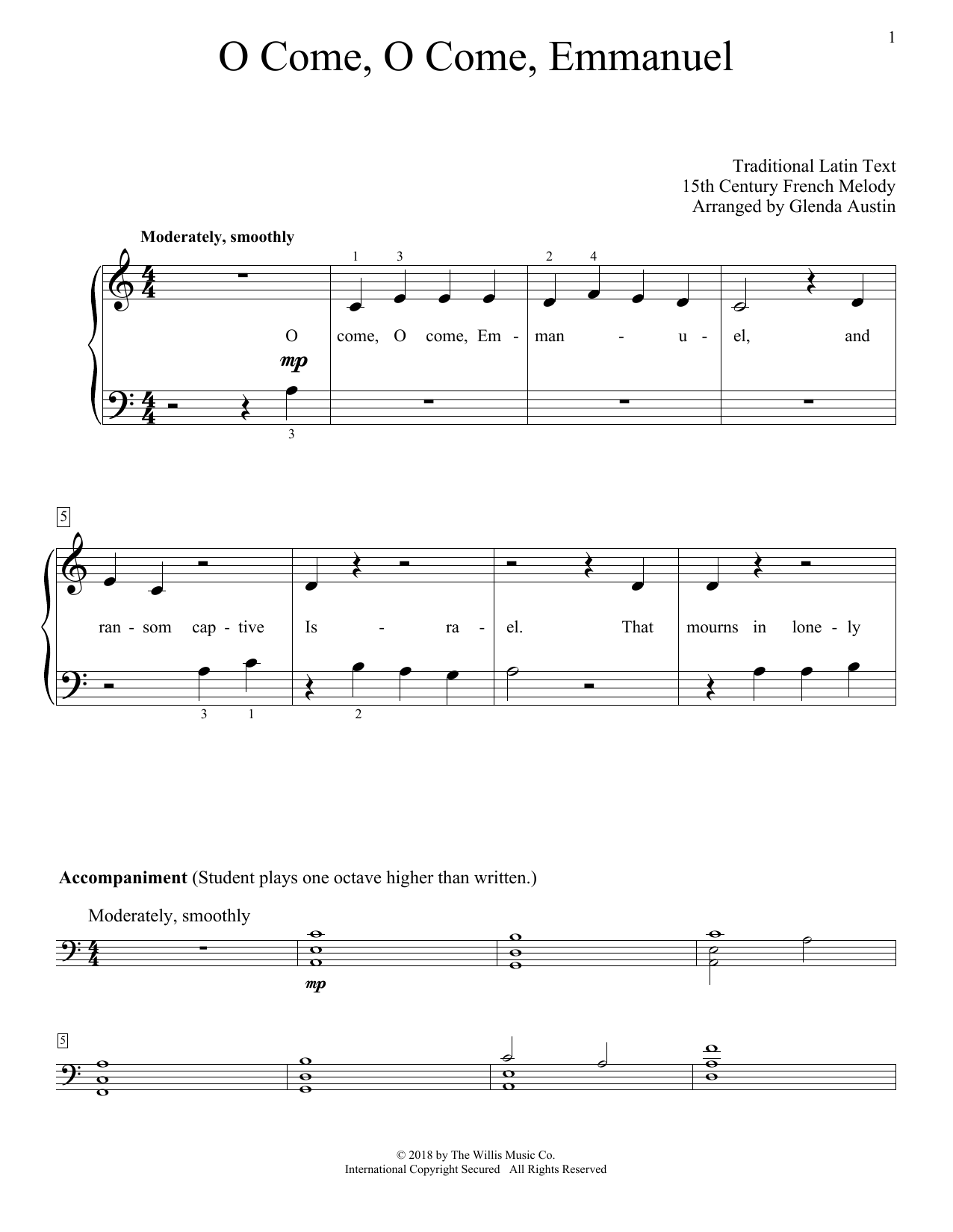 Glenda Austin O Come, O Come, Emmanuel Sheet Music Notes & Chords for Educational Piano - Download or Print PDF