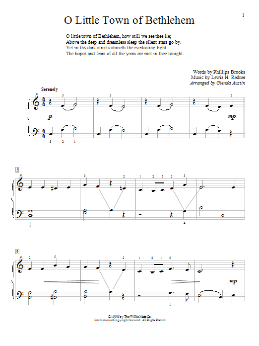 Glenda Austin O Little Town Of Bethlehem Sheet Music Notes & Chords for Educational Piano - Download or Print PDF