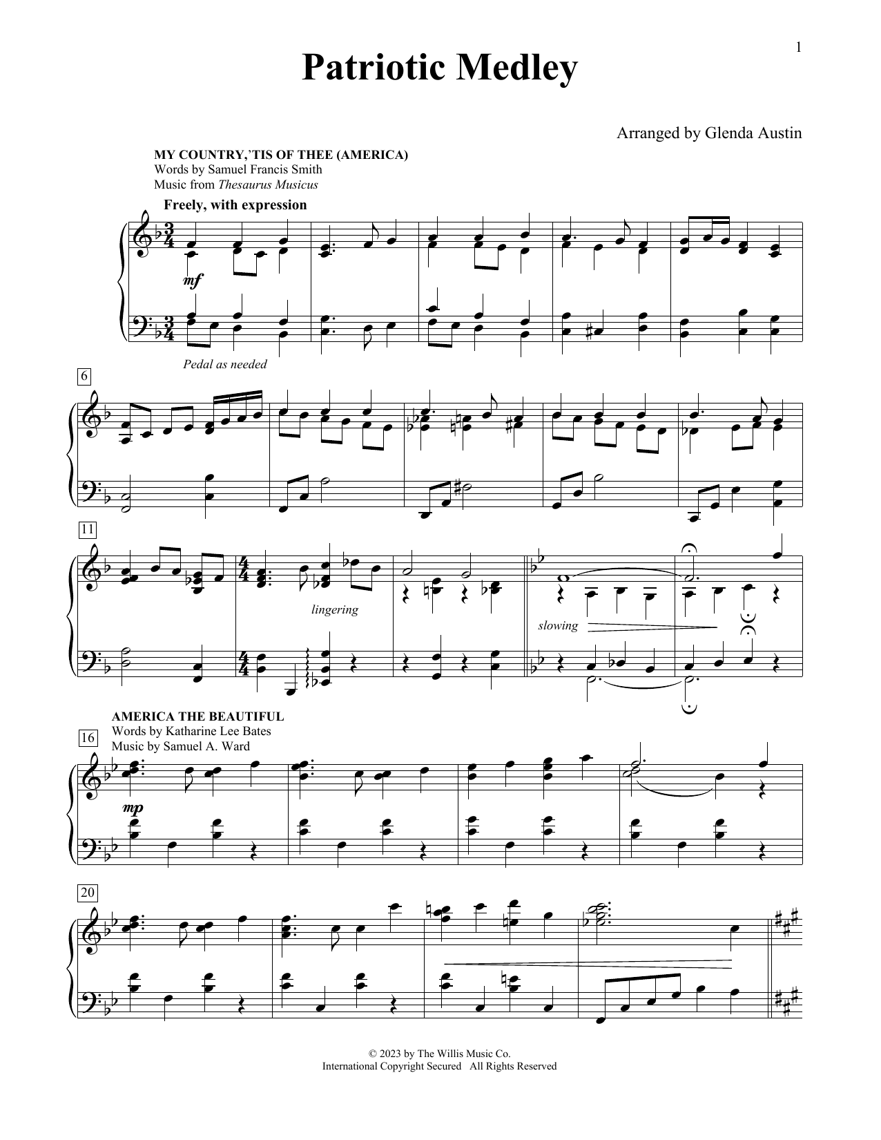 Glenda Austin Patriotic Medley Sheet Music Notes & Chords for Educational Piano - Download or Print PDF