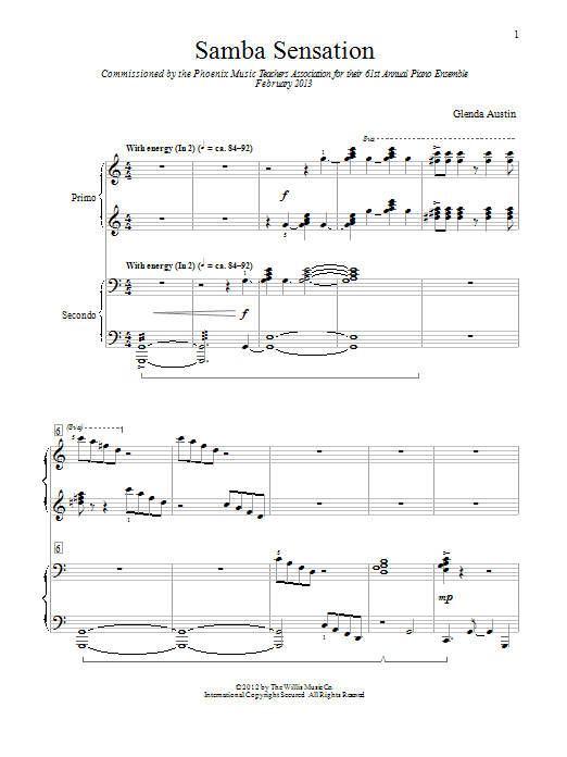 Glenda Austin Samba Sensation Sheet Music Notes & Chords for Piano Duet - Download or Print PDF