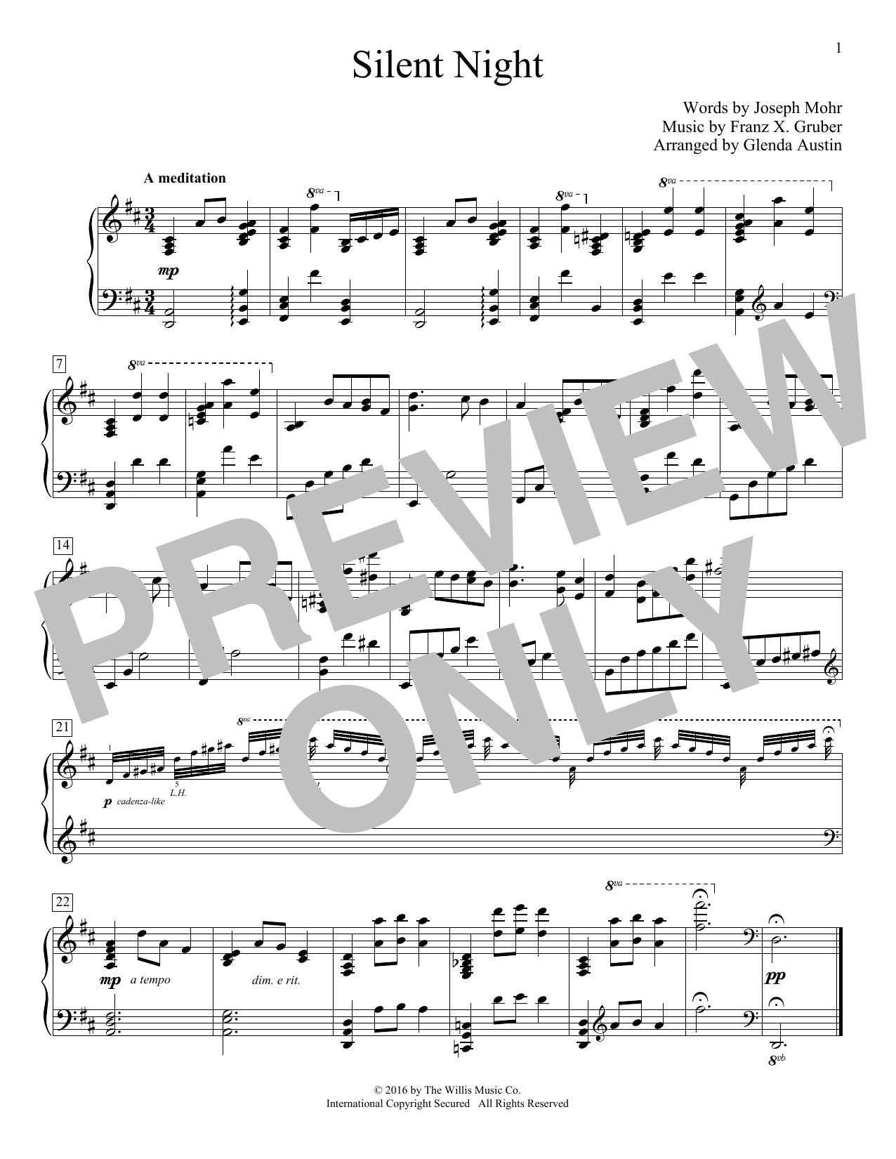Glenda Austin Silent Night Sheet Music Notes & Chords for Educational Piano - Download or Print PDF