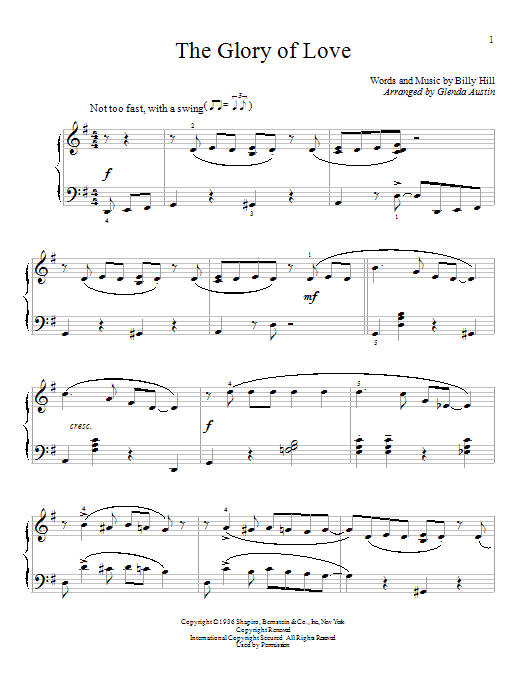 Glenda Austin The Glory Of Love sheet music notes and chords. Download Printable PDF.