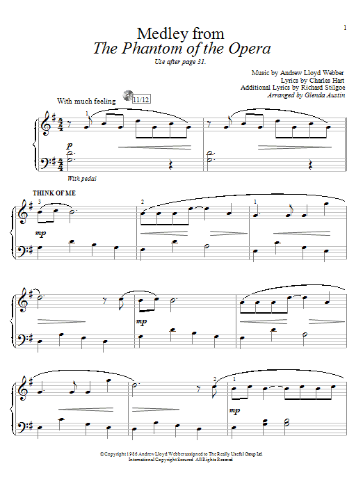 Glenda Austin Think Of Me (from The Phantom Of The Opera) Sheet Music Notes & Chords for Educational Piano - Download or Print PDF Glenda Austin Think Of Me (from The Phantom Of The Opera) Sheet Music Notes & Chords for Educational Piano - Download or Print PDF