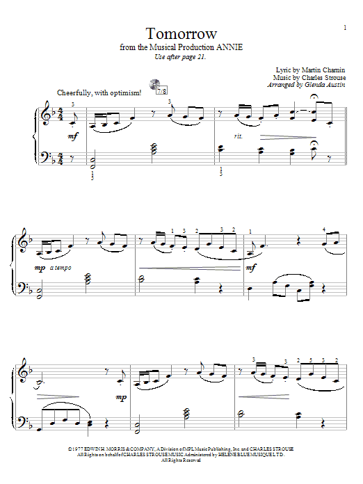 Glenda Austin Tomorrow Sheet Music Notes & Chords for Educational Piano - Download or Print PDF