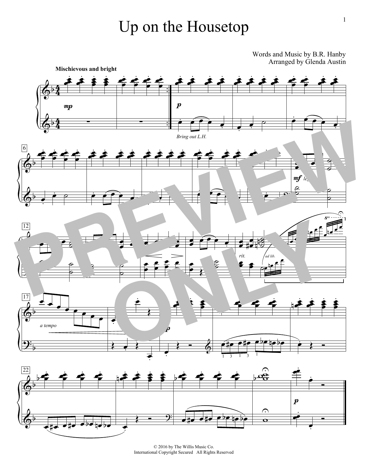 Glenda Austin Up On The Housetop Sheet Music Notes & Chords for Educational Piano - Download or Print PDF