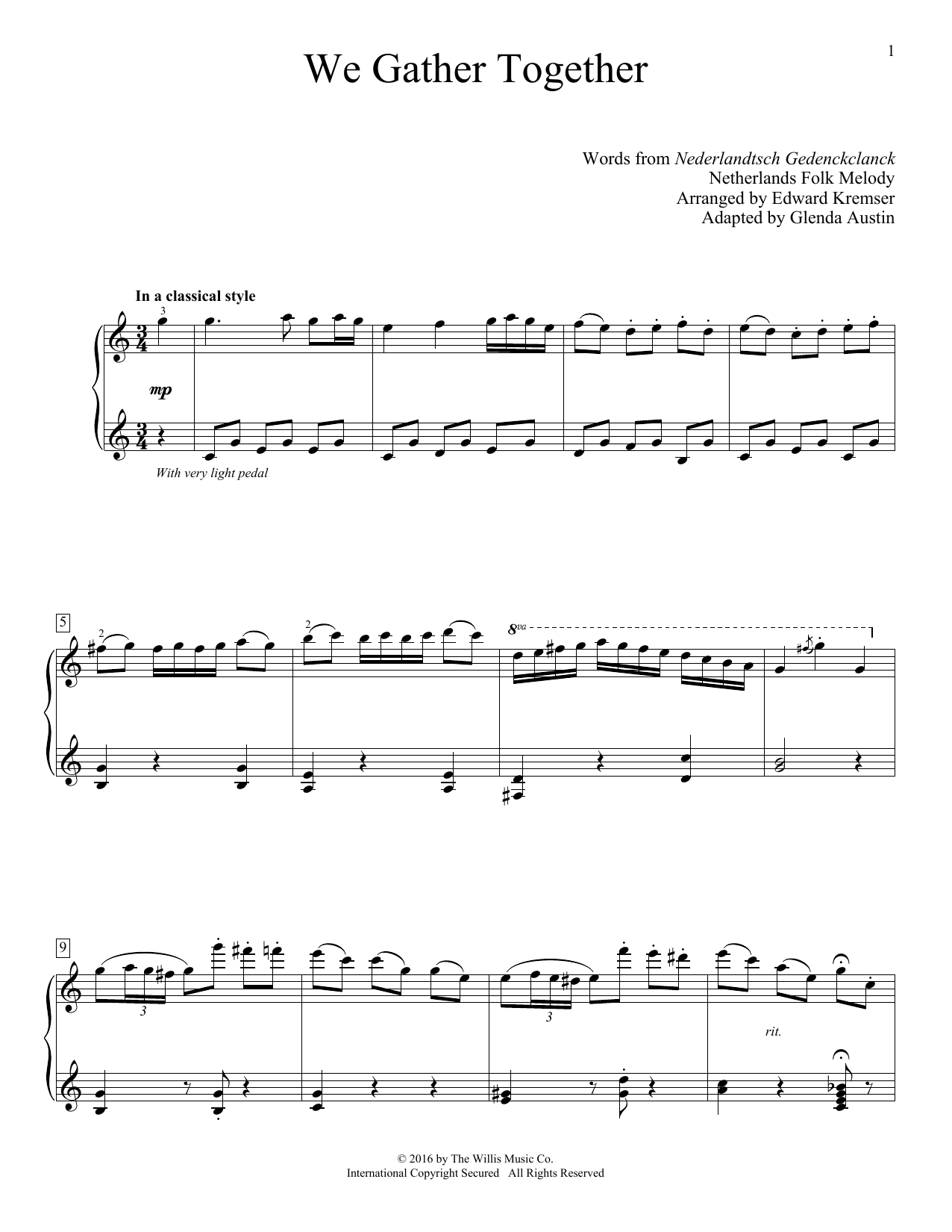 Glenda Austin We Gather Together Sheet Music Notes & Chords for Educational Piano - Download or Print PDF