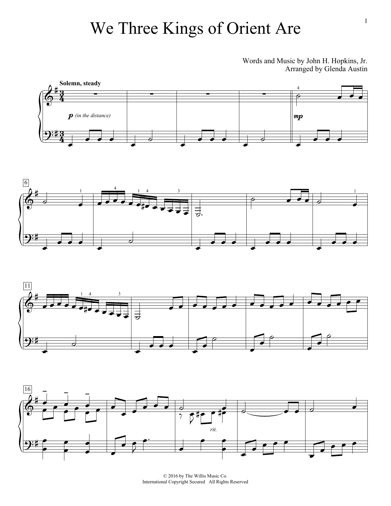 Glenda Austin We Three Kings Of Orient Are Sheet Music Notes & Chords for Educational Piano - Download or Print PDF
