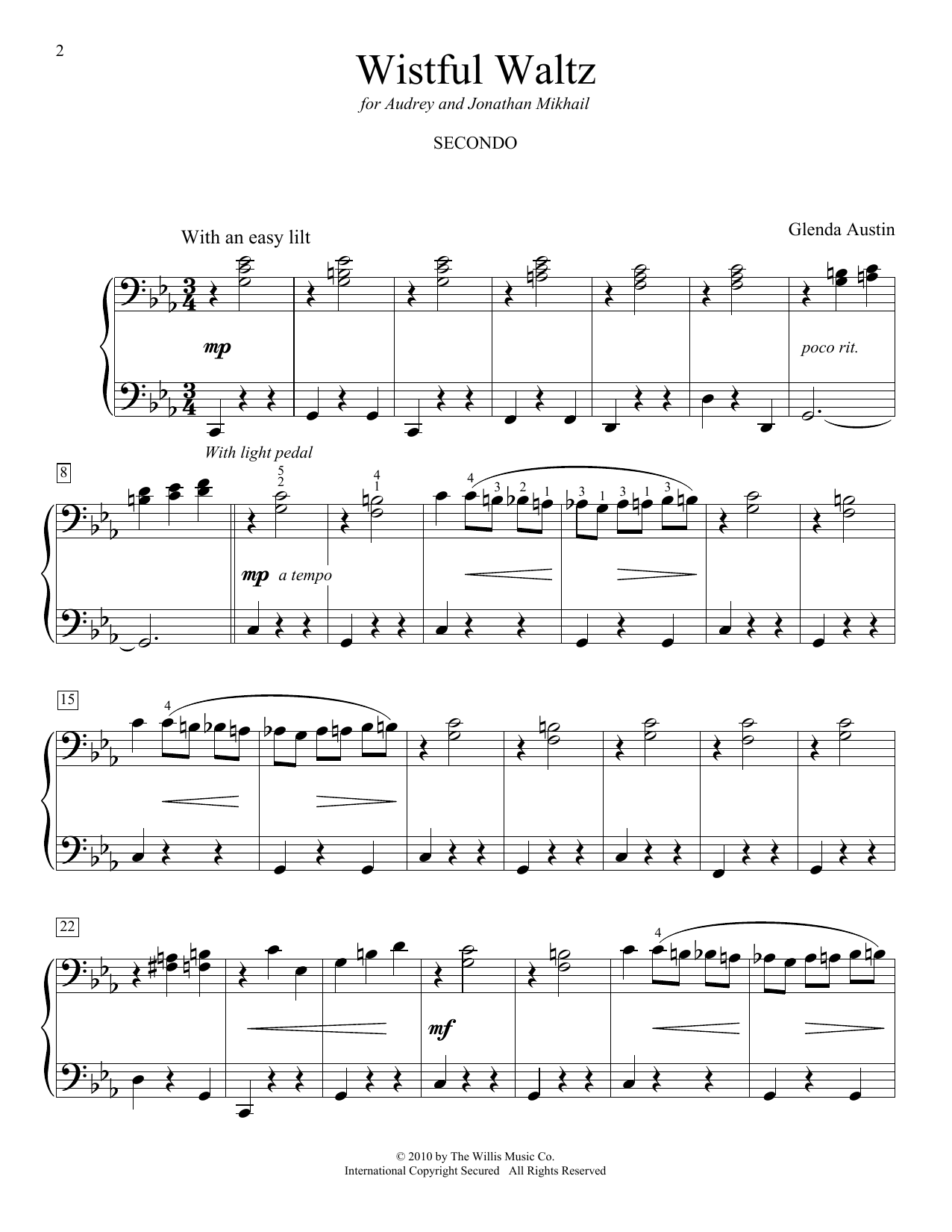 Glenda Austin Wistful Waltz Sheet Music Notes & Chords for Piano Duet - Download or Print PDF