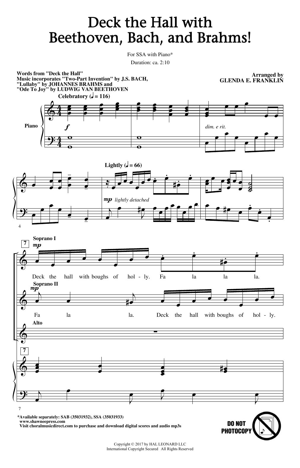 Glenda E. Franklin Deck The Hall With Beethoven, Bach, and Brahms! Sheet Music Notes & Chords for SSA - Download or Print PDF