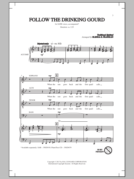 Glenda E. Franklin Follow The Drinkin' Gourd Sheet Music Notes & Chords for SATB - Download or Print PDF