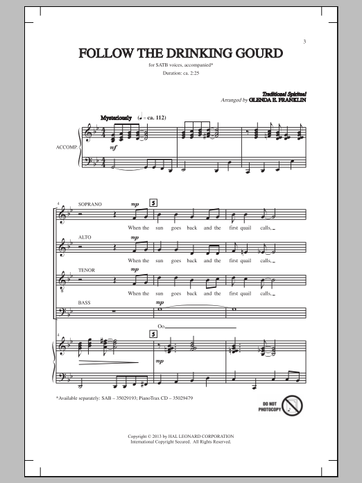 Glenda E. Franklin Follow The Drinkin' Gourd Sheet Music Notes & Chords for SAB - Download or Print PDF