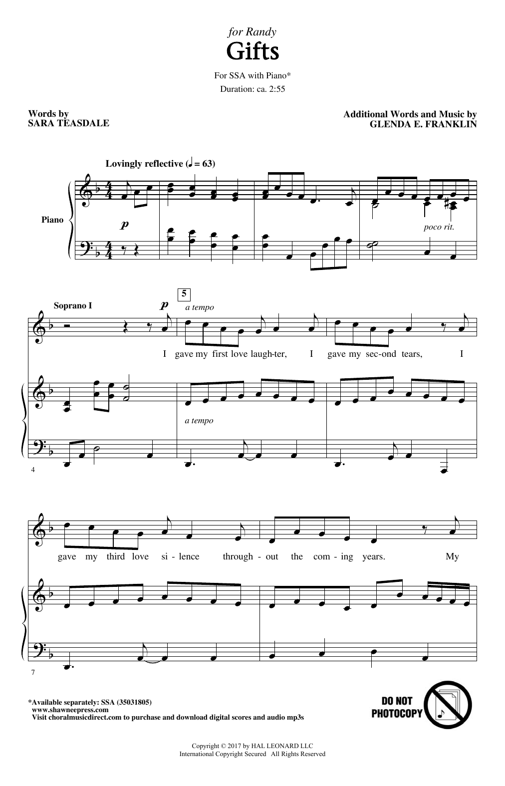 Glenda E. Franklin Gifts Sheet Music Notes & Chords for SSA - Download or Print PDF