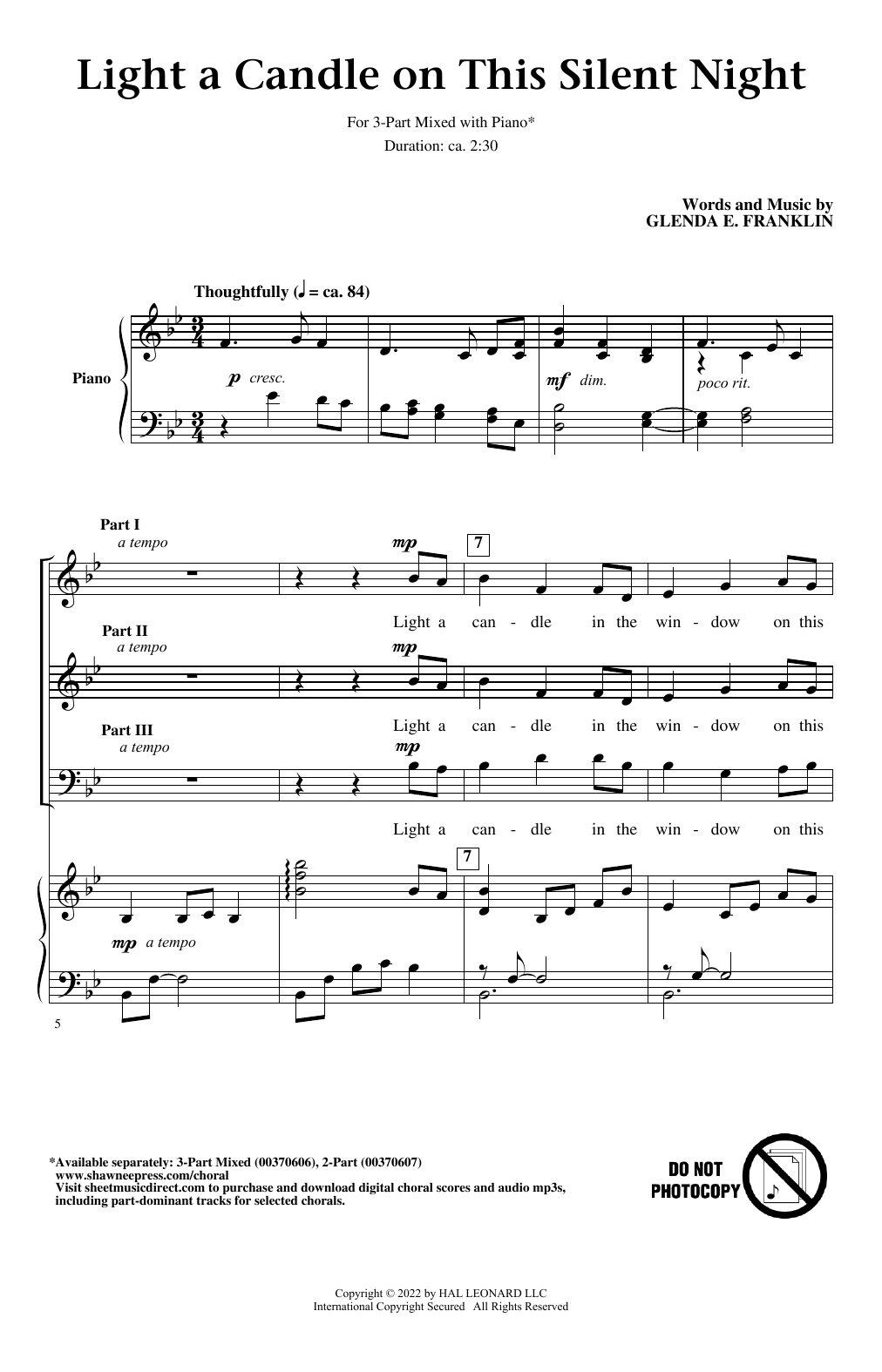 Glenda E. Franklin Light A Candle On This Silent Night Sheet Music Notes & Chords for 2-Part Choir - Download or Print PDF