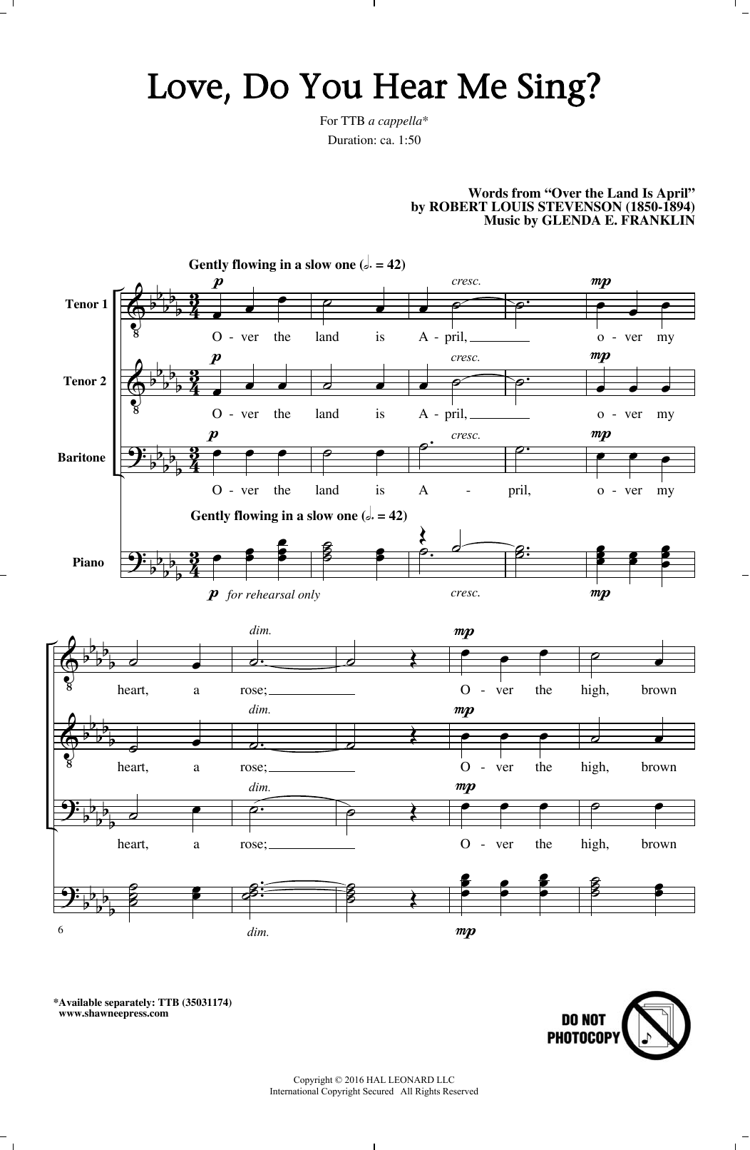 Glenda E. Franklin Love, Do You Hear Me Sing? Sheet Music Notes & Chords for Choral TTB - Download or Print PDF