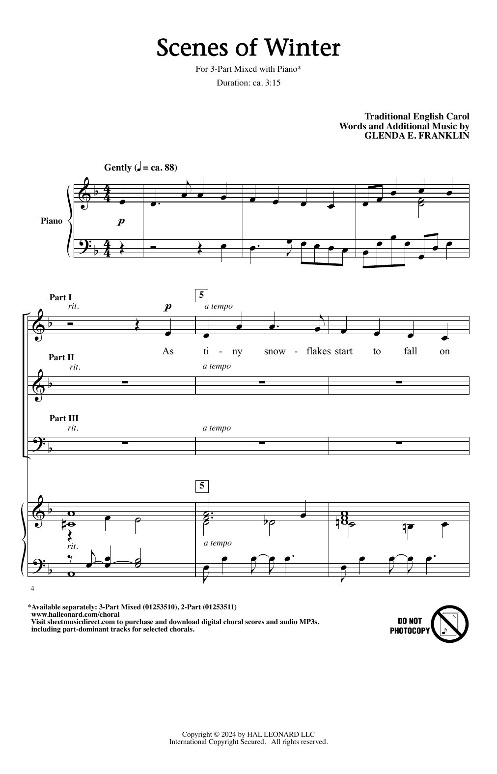 Glenda E. Franklin Scenes Of Winter Sheet Music Notes & Chords for 3-Part Mixed Choir - Download or Print PDF