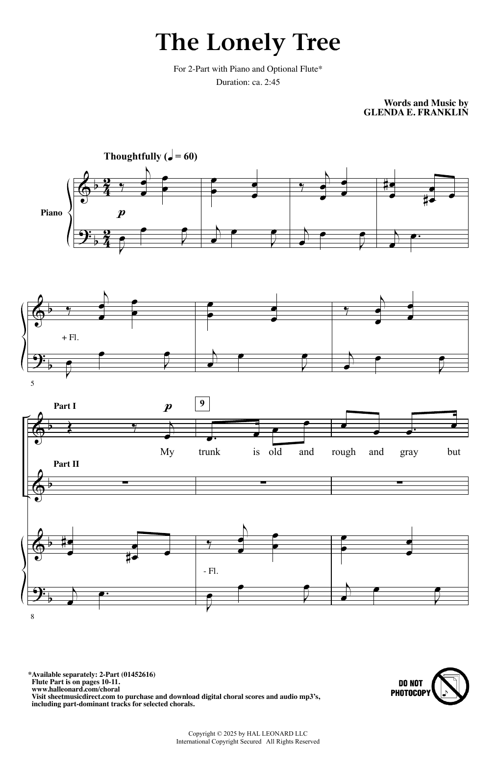 Glenda E. Franklin The Lonely Tree Sheet Music Notes & Chords for 2-Part Choir - Download or Print PDF