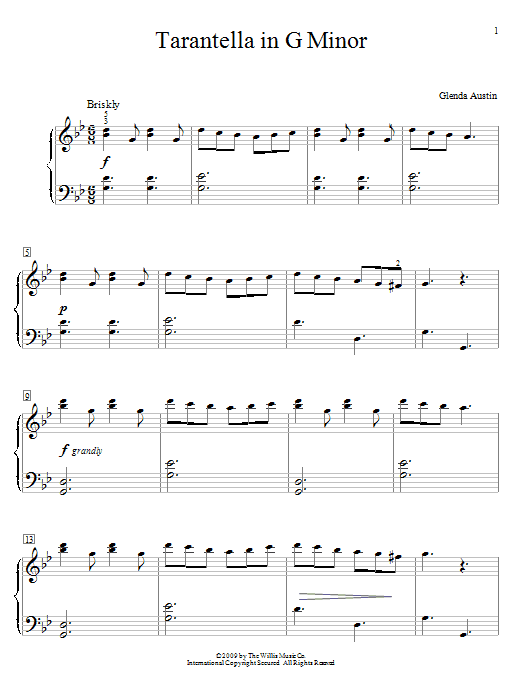 Preview Glenda Austin Tarantella In G Minor Classical sheet music, notes and chords for Educational Piano, SKU: 72228 Tarantella In G Minor sheet music