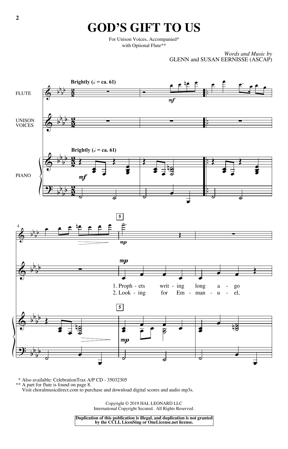 Glenn & Susan Eernisse God's Gift To Us Sheet Music Notes & Chords for Unison Choral - Download or Print PDF