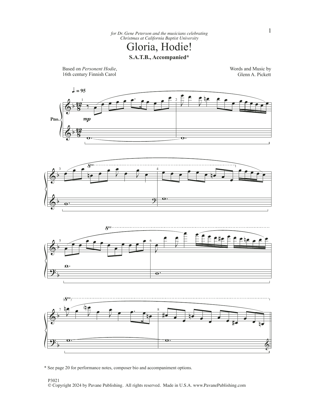 Glenn A. Pickett Gloria, Hodie! Sheet Music Notes & Chords for SATB Choir - Download or Print PDF