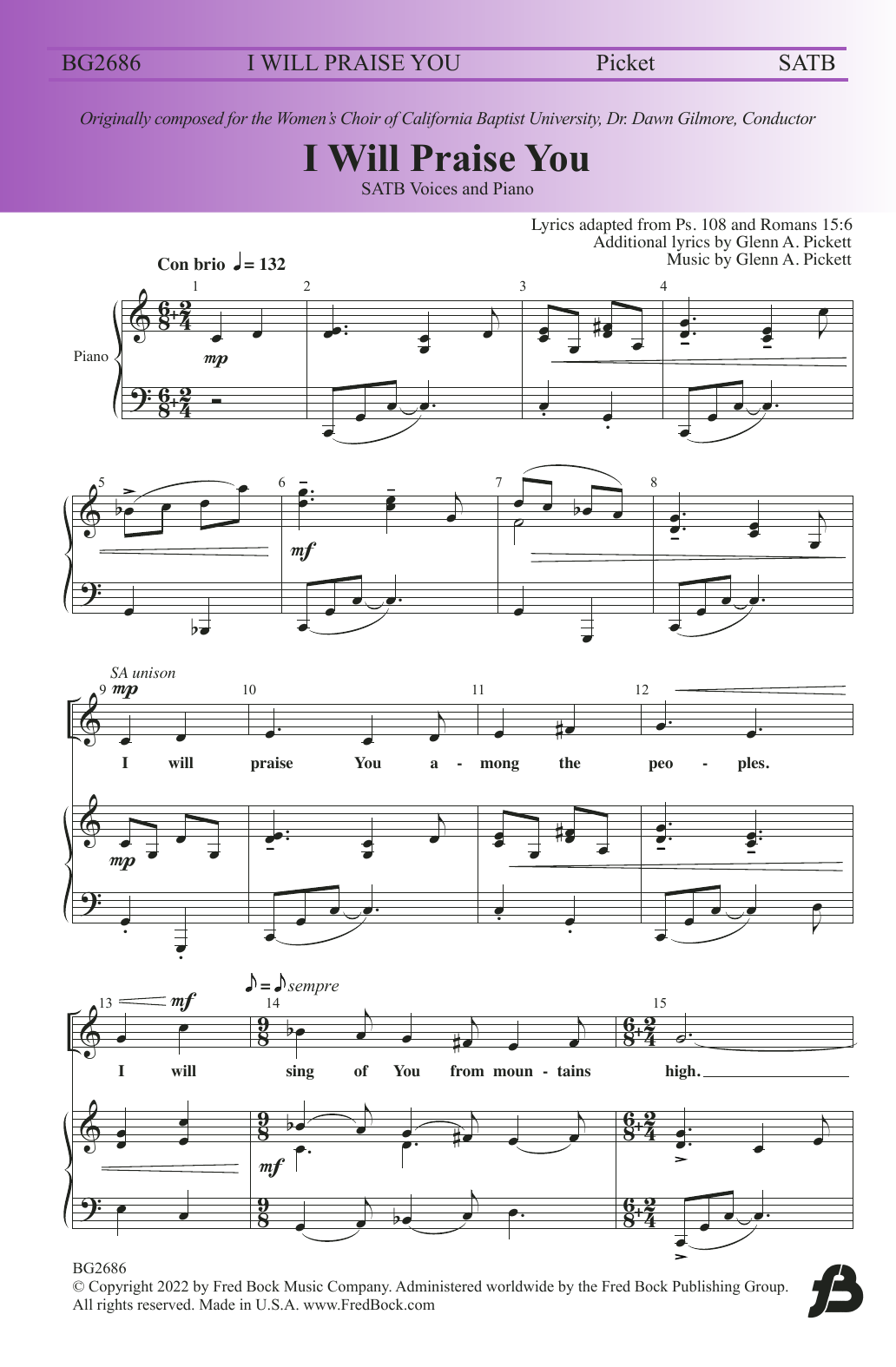 Glenn A. Pickett I Will Praise You Sheet Music Notes & Chords for SATB Choir - Download or Print PDF