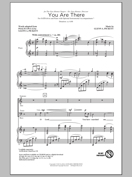 Glenn A. Pickett You Are There Sheet Music Notes & Chords for SATB - Download or Print PDF