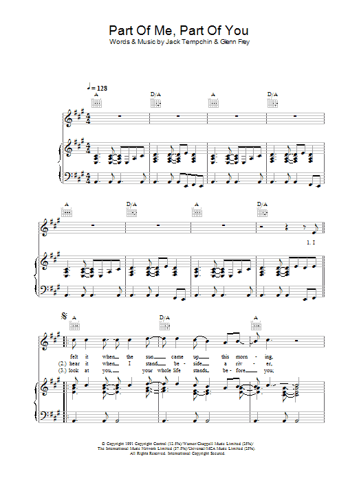 Glenn Frey Part Of Me, Part Of You Sheet Music Notes & Chords for Piano, Vocal & Guitar (Right-Hand Melody) - Download or Print PDF