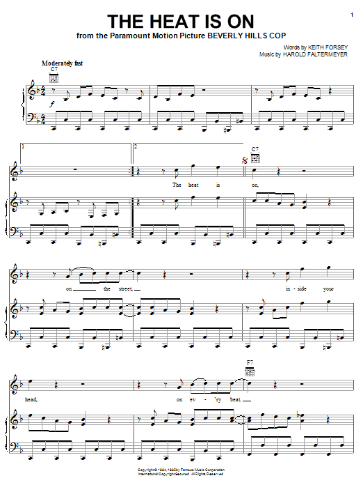 Glenn Frey The Heat Is On Sheet Music Notes & Chords for Tenor Saxophone - Download or Print PDF