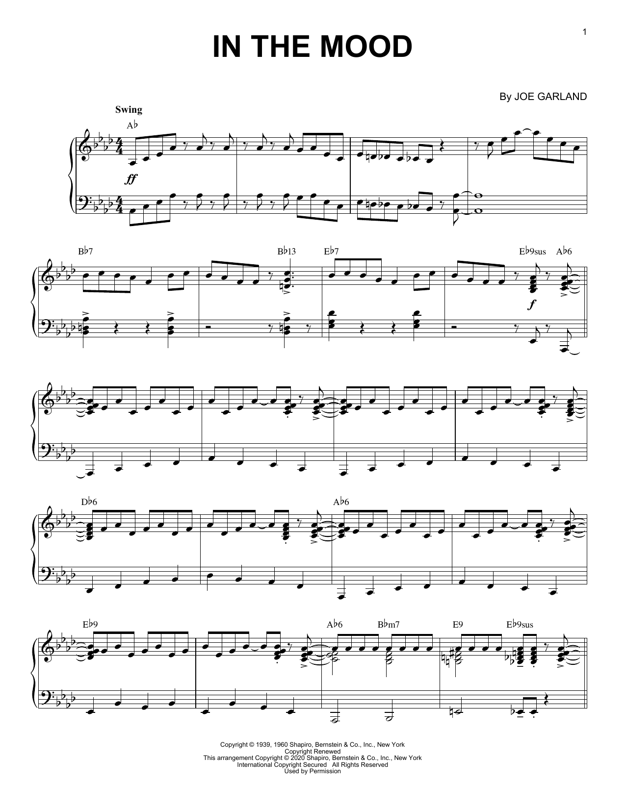 Glenn Miller & His Orchestra In The Mood [Jazz version] (arr. Brent Edstrom) Sheet Music Notes & Chords for Piano Solo - Download or Print PDF