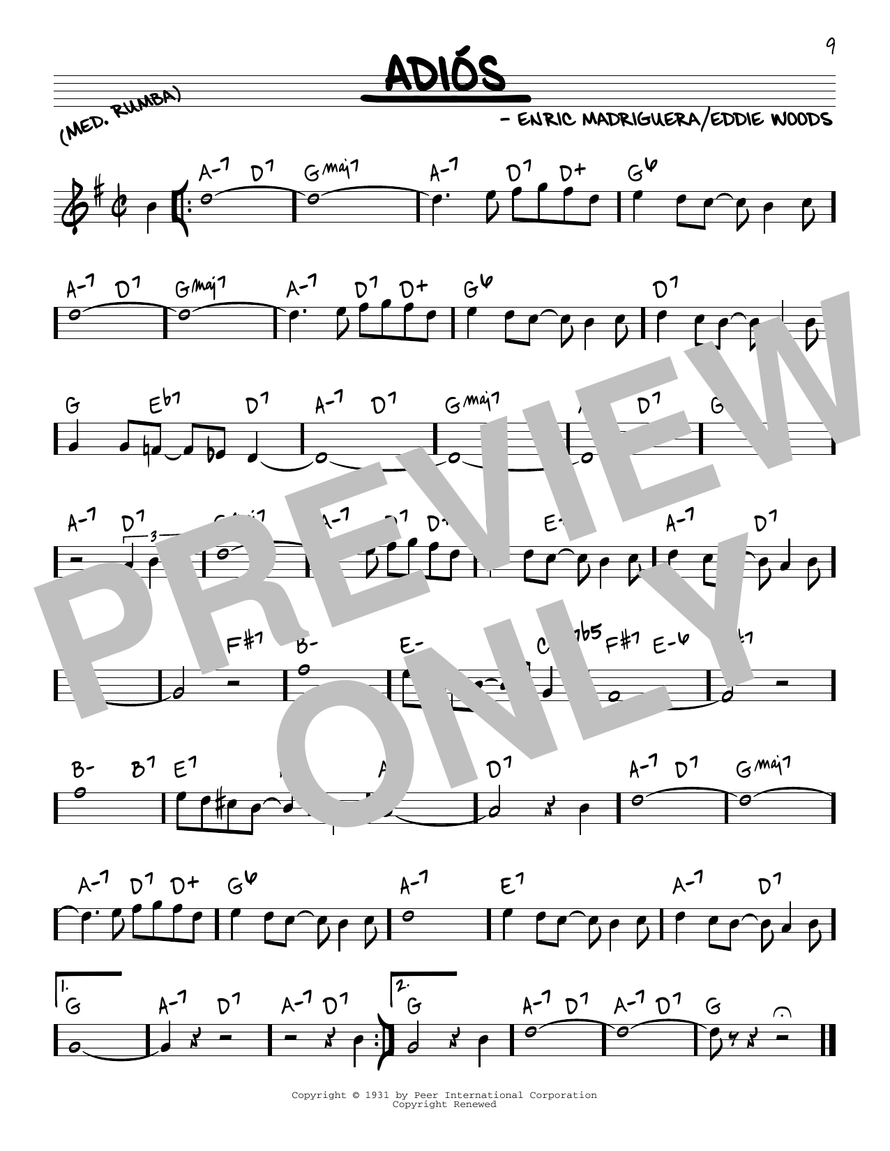 Glenn Miller Adios Sheet Music Notes & Chords for Real Book – Melody & Chords - Download or Print PDF