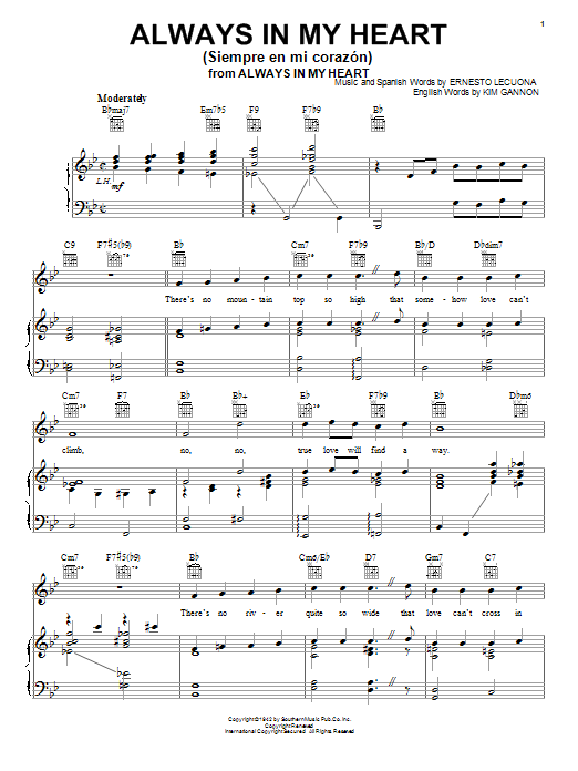 Glenn Miller Always In My Heart (Siempre En Mi Corazon) Sheet Music Notes & Chords for Piano, Vocal & Guitar (Right-Hand Melody) - Download or Print PDF